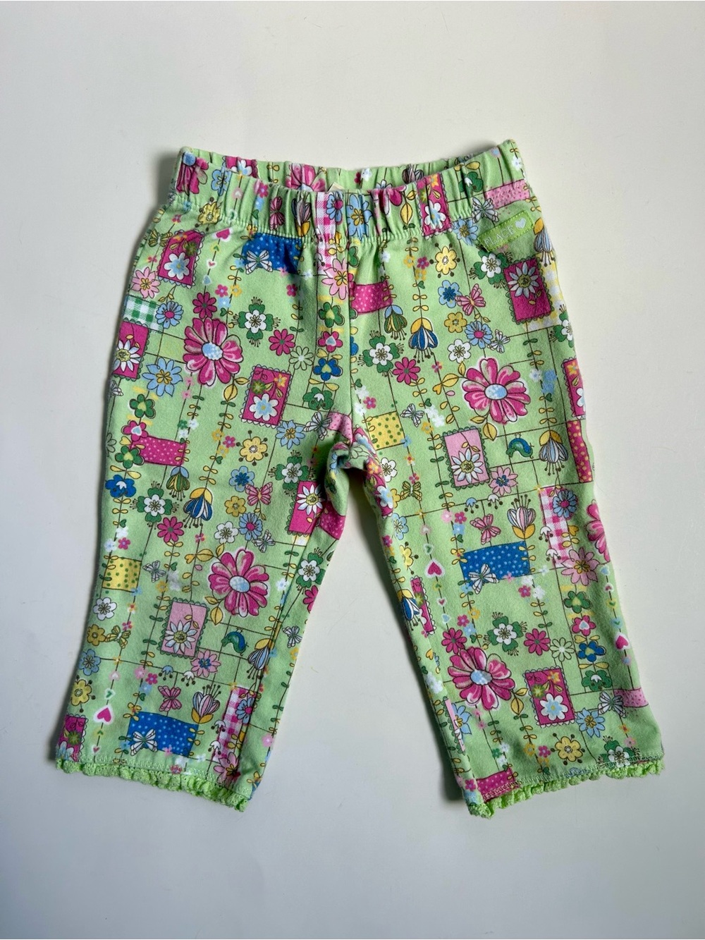 Garden Floral Patchwork Pants with Ruffle Hem